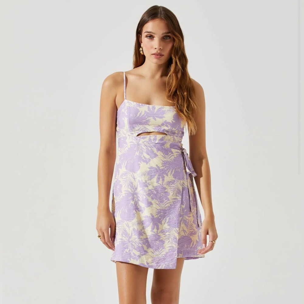 Good Condtion ASTR the Label Linen Cut-Out Mini Dress | purple floral | sz XL